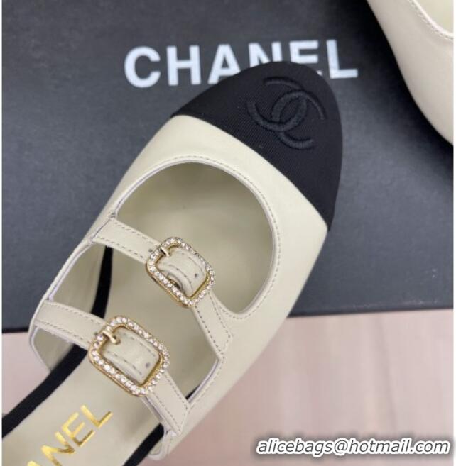 Luxury Chanel Lambskin Flat Sandals with Double Buckle White 327024