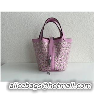 Low Cost Hermes Mini Picotin 14 Lock Bags Original Swift Leather PL5302 Flower Pink