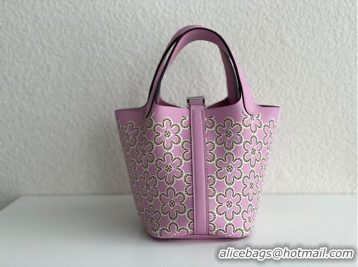 Low Cost Hermes Mini Picotin 14 Lock Bags Original Swift Leather PL5302 Flower Pink