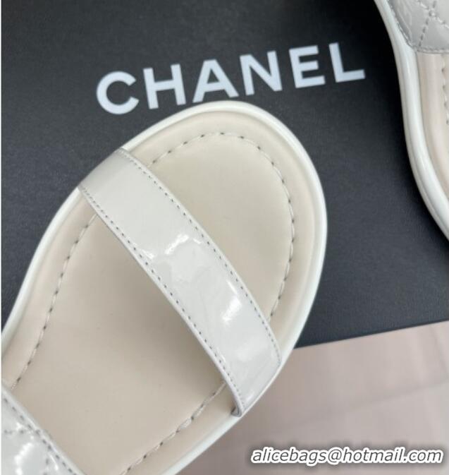 Top Design Chanel Patent Leather Heel Sandals 3cm with CC Foldover White 327032