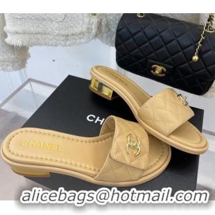 Good Product Chanel Patent Leather Slide Sandals 3cm with CC Foldover Beige 327036