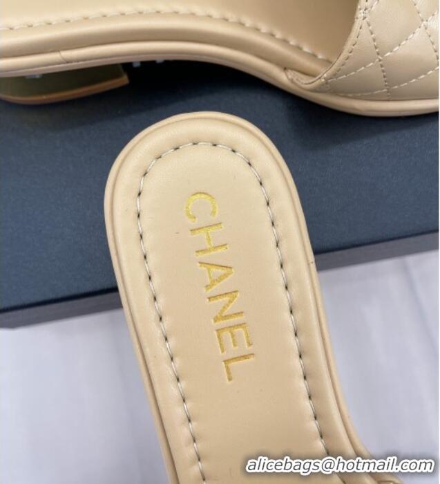 Good Product Chanel Patent Leather Slide Sandals 3cm with CC Foldover Beige 327036