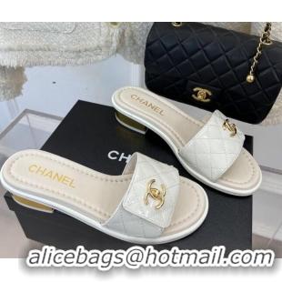 Luxury Discount Chanel Patent Leather Slide Sandals 3cm with CC Foldover White 327037