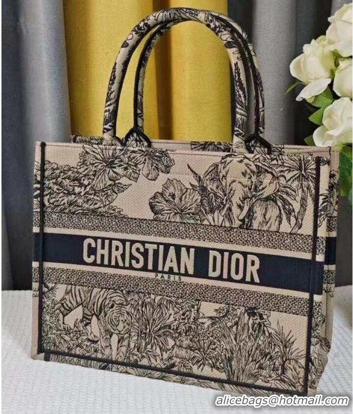 Promotional MEDIUM DIOR BOOK TOTE Beige Multicolor Toile de Jouy Voyage Embroidery M1296ZEUP