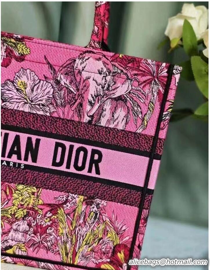 Inexpensive MEDIUM DIOR BOOK TOTE Fuchsia Multicolor Toile de Jouy Voyage Embroidery M1296ZEUP