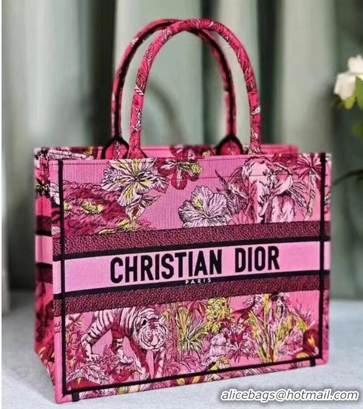 Inexpensive MEDIUM DIOR BOOK TOTE Fuchsia Multicolor Toile de Jouy Voyage Embroidery M1296ZEUP