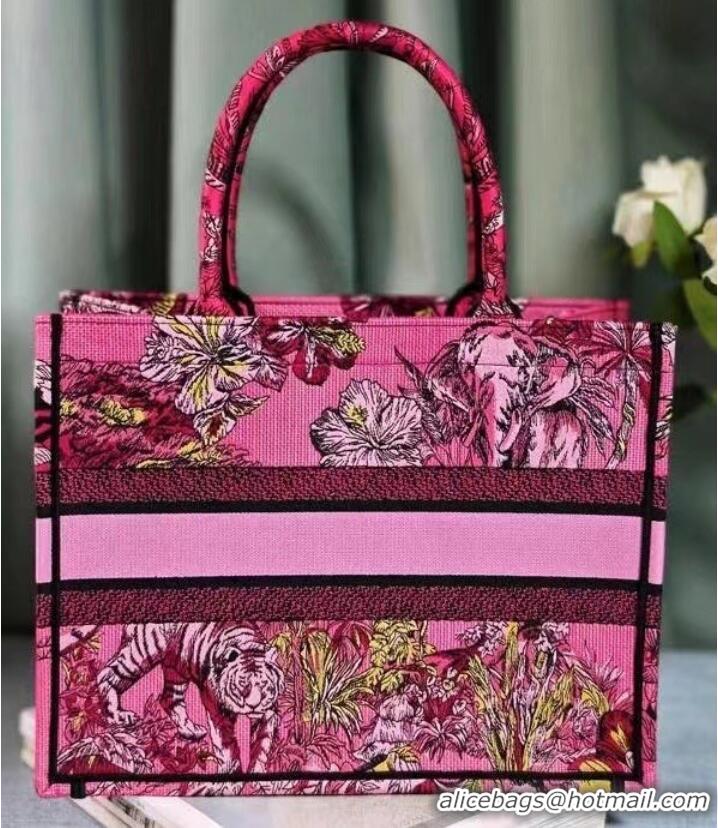 Inexpensive MEDIUM DIOR BOOK TOTE Fuchsia Multicolor Toile de Jouy Voyage Embroidery M1296ZEUP