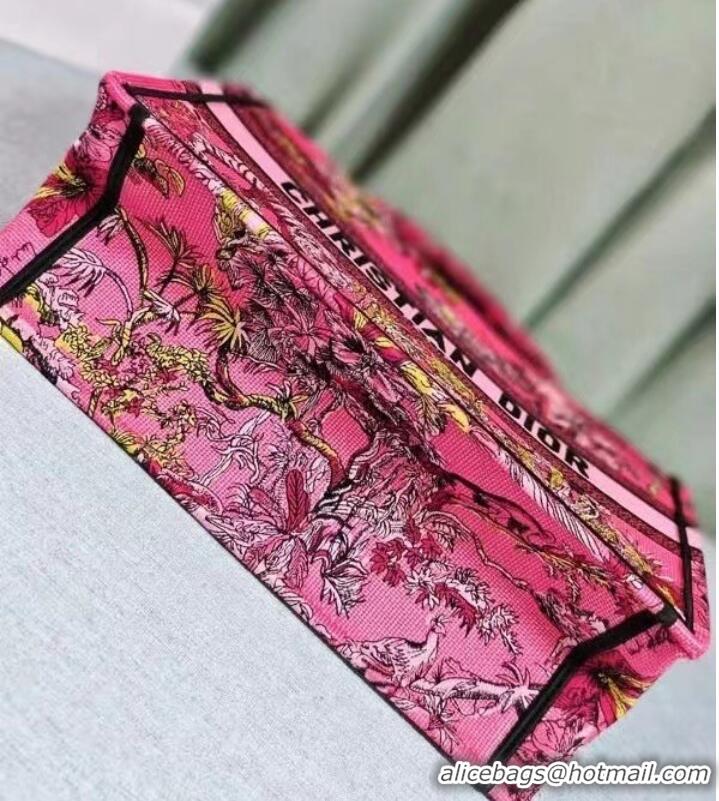 Inexpensive MEDIUM DIOR BOOK TOTE Fuchsia Multicolor Toile de Jouy Voyage Embroidery M1296ZEUP