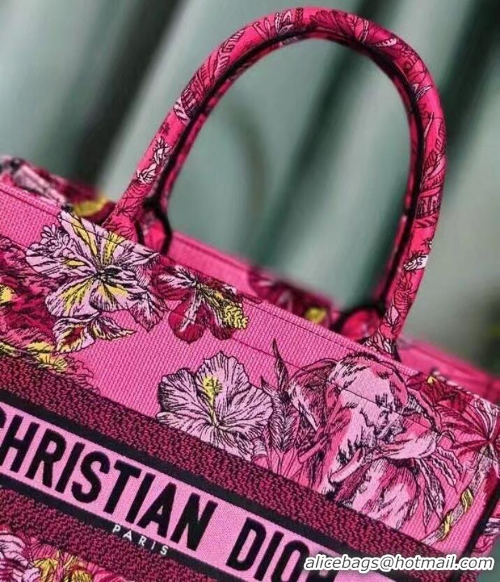 Inexpensive MEDIUM DIOR BOOK TOTE Fuchsia Multicolor Toile de Jouy Voyage Embroidery M1296ZEUP