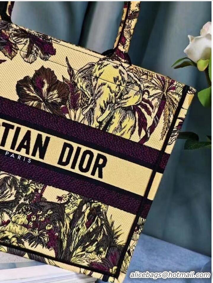 Pretty Style MEDIUM DIOR BOOK TOTE Yellow Multicolor Toile de Jouy Voyage Embroidery M1296ZEUP