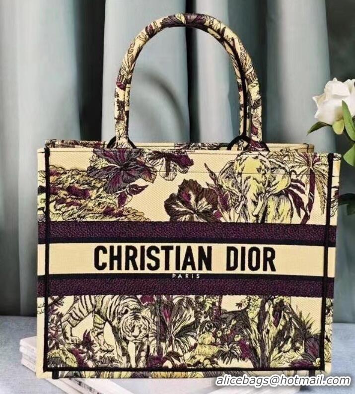 Pretty Style MEDIUM DIOR BOOK TOTE Yellow Multicolor Toile de Jouy Voyage Embroidery M1296ZEUP