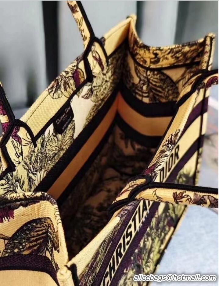 Pretty Style MEDIUM DIOR BOOK TOTE Yellow Multicolor Toile de Jouy Voyage Embroidery M1296ZEUP