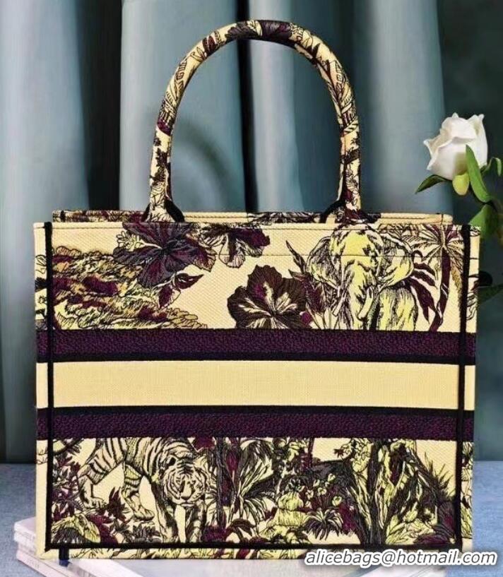 Pretty Style MEDIUM DIOR BOOK TOTE Yellow Multicolor Toile de Jouy Voyage Embroidery M1296ZEUP