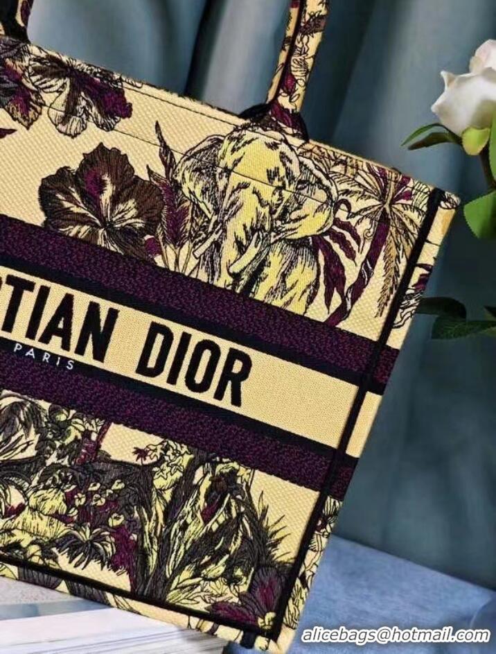 Pretty Style MEDIUM DIOR BOOK TOTE Yellow Multicolor Toile de Jouy Voyage Embroidery M1296ZEUP