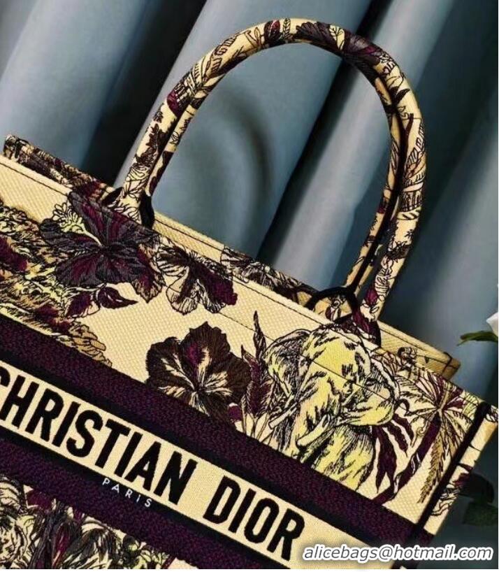 Pretty Style MEDIUM DIOR BOOK TOTE Yellow Multicolor Toile de Jouy Voyage Embroidery M1296ZEUP