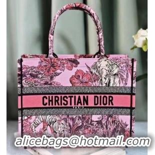 Famous Brand MEDIUM DIOR BOOK TOTE Pink Multicolor Toile de Jouy Voyage Embroidery M1296ZEUP