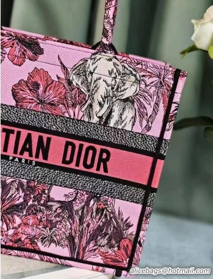 Famous Brand MEDIUM DIOR BOOK TOTE Pink Multicolor Toile de Jouy Voyage Embroidery M1296ZEUP