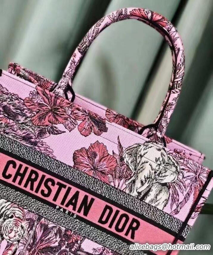 Famous Brand MEDIUM DIOR BOOK TOTE Pink Multicolor Toile de Jouy Voyage Embroidery M1296ZEUP