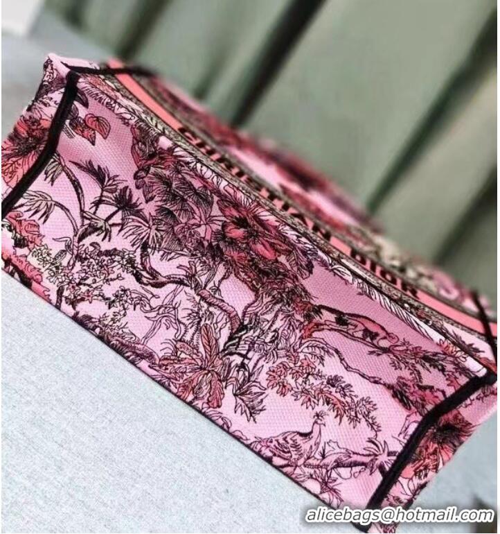 Famous Brand MEDIUM DIOR BOOK TOTE Pink Multicolor Toile de Jouy Voyage Embroidery M1296ZEUP