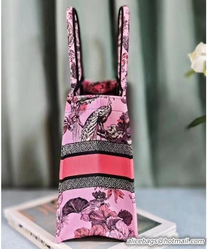 Famous Brand MEDIUM DIOR BOOK TOTE Pink Multicolor Toile de Jouy Voyage Embroidery M1296ZEUP