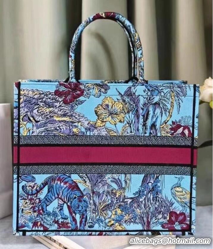 Cheapest LARGE DIOR BOOK TOTE Celestial Blue Multicolor Toile de Jouy Voyage Embroidery M1286ZEUP