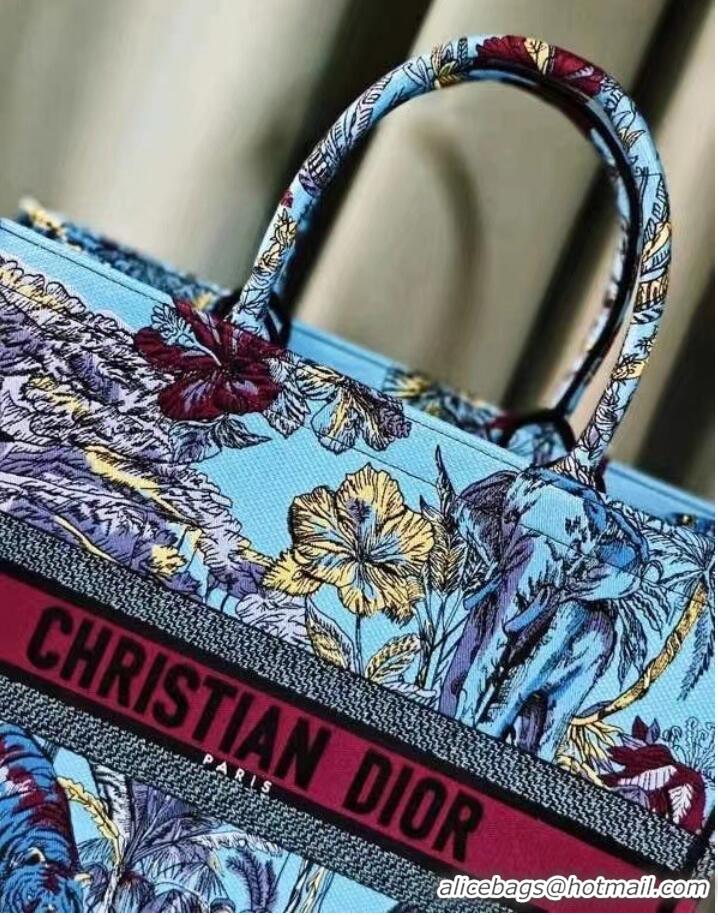 Cheapest LARGE DIOR BOOK TOTE Celestial Blue Multicolor Toile de Jouy Voyage Embroidery M1286ZEUP