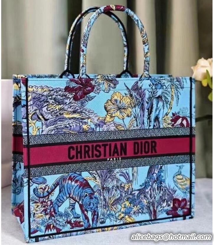 Cheapest LARGE DIOR BOOK TOTE Celestial Blue Multicolor Toile de Jouy Voyage Embroidery M1286ZEUP