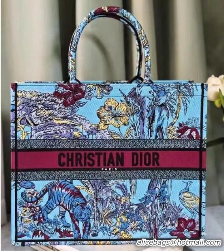 Cheapest LARGE DIOR BOOK TOTE Celestial Blue Multicolor Toile de Jouy Voyage Embroidery M1286ZEUP