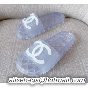 Low Price Chanel CC PVC Flat Slide Sandals White 0327049