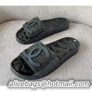 Durable Chanel CC PVC Flat Slide Sandals Black 327051