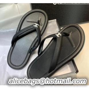 Unique Style Chanel Vintage Rubber Flat Slide Thong Sandals Black 0327052