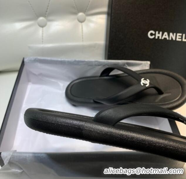 Unique Style Chanel Vintage Rubber Flat Slide Thong Sandals Black 0327052