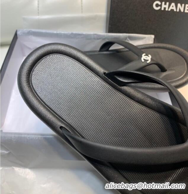 Unique Style Chanel Vintage Rubber Flat Slide Thong Sandals Black 0327052