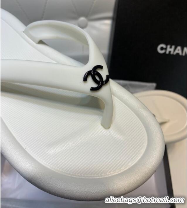 Pretty Style Chanel Vintage Rubber Flat Slide Thong Sandals White 0327053