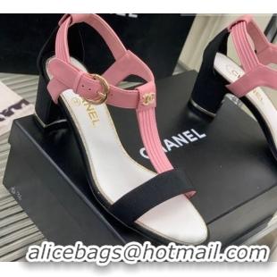 Best Product Chanel Lambskin & Grosgrain Heel Sandals G39022 4.5cm Pink/Black 0328001