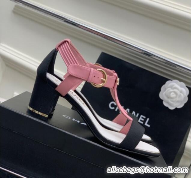 Best Product Chanel Lambskin & Grosgrain Heel Sandals G39022 4.5cm Pink/Black 0328001