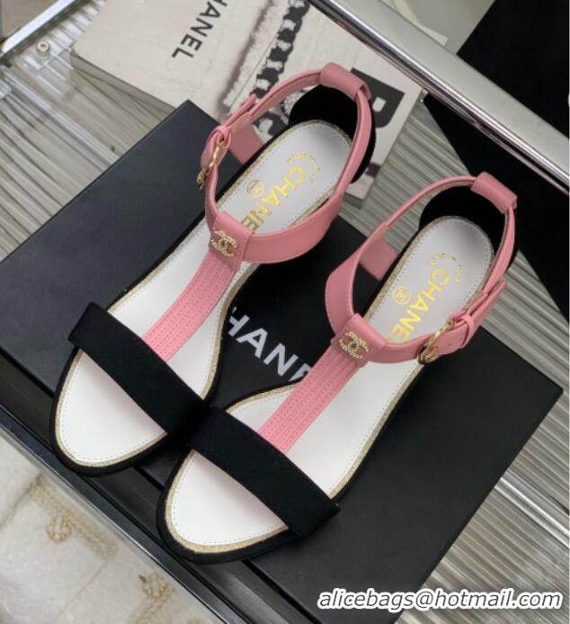 Best Product Chanel Lambskin & Grosgrain Heel Sandals G39022 4.5cm Pink/Black 0328001