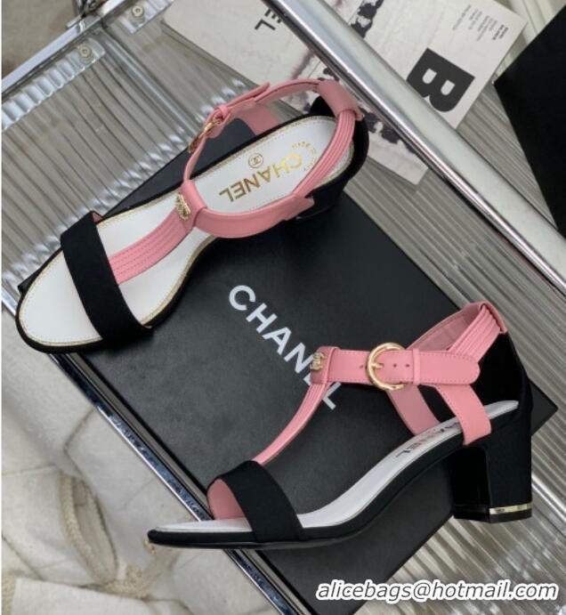 Best Product Chanel Lambskin & Grosgrain Heel Sandals G39022 4.5cm Pink/Black 0328001