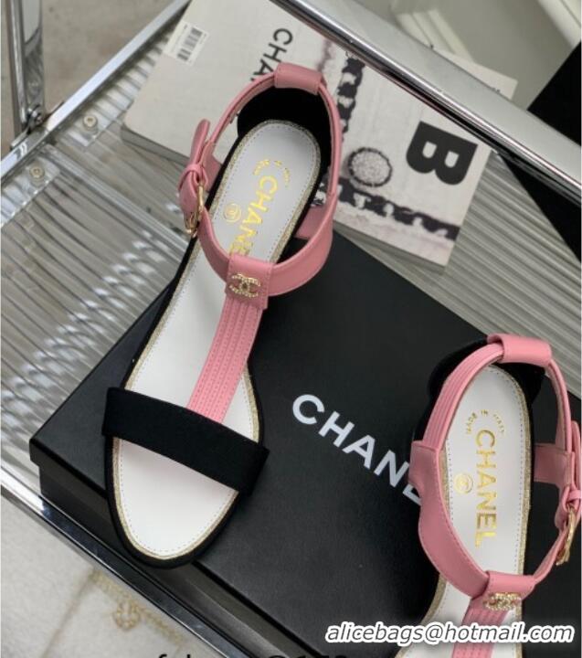 Best Product Chanel Lambskin & Grosgrain Heel Sandals G39022 4.5cm Pink/Black 0328001