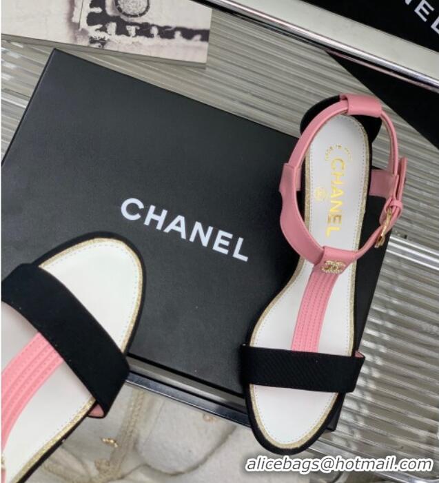 Best Product Chanel Lambskin & Grosgrain Heel Sandals G39022 4.5cm Pink/Black 0328001