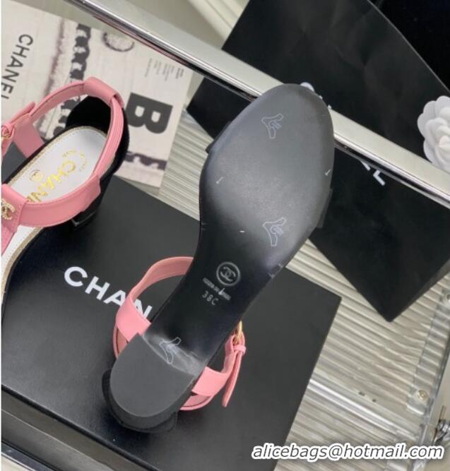 Best Product Chanel Lambskin & Grosgrain Heel Sandals G39022 4.5cm Pink/Black 0328001