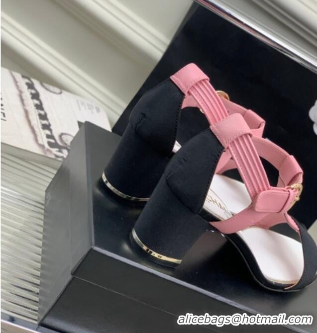 Best Product Chanel Lambskin & Grosgrain Heel Sandals G39022 4.5cm Pink/Black 0328001