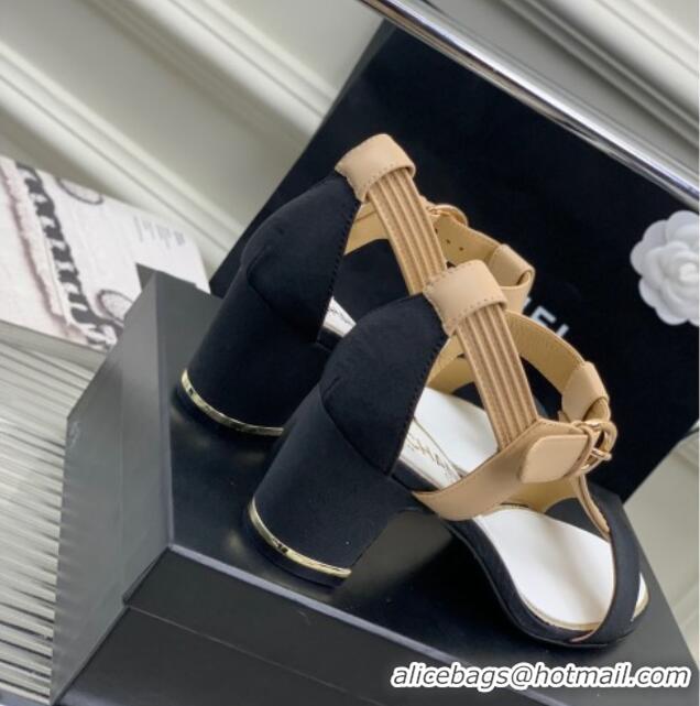 Discount Chanel Lambskin & Grosgrain Heel Sandals G39022 4.5cm Beige/Black 328002 