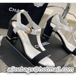 Sumptuous Chanel Lambskin & Grosgrain Heel Sandals G39022 4.5cm White/Black 0328003