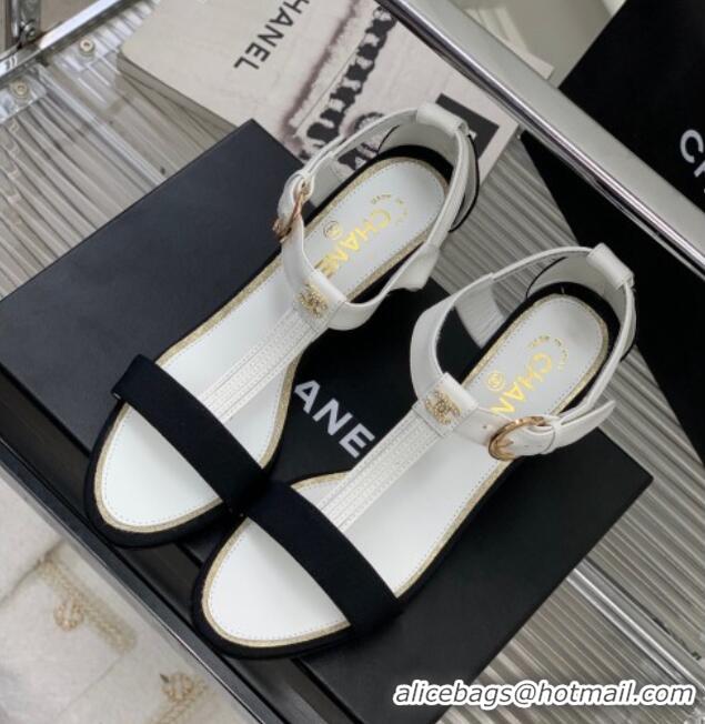 Sumptuous Chanel Lambskin & Grosgrain Heel Sandals G39022 4.5cm White/Black 0328003