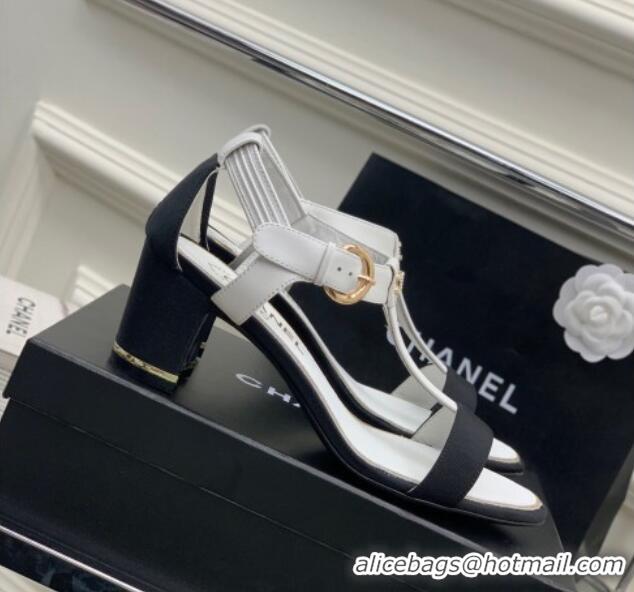 Sumptuous Chanel Lambskin & Grosgrain Heel Sandals G39022 4.5cm White/Black 0328003