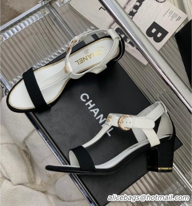 Sumptuous Chanel Lambskin & Grosgrain Heel Sandals G39022 4.5cm White/Black 0328003