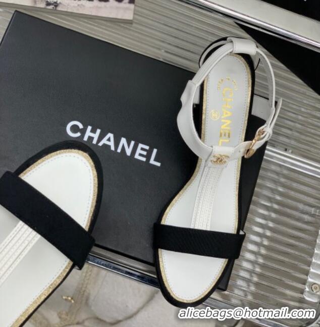 Sumptuous Chanel Lambskin & Grosgrain Heel Sandals G39022 4.5cm White/Black 0328003