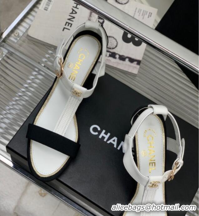 Sumptuous Chanel Lambskin & Grosgrain Heel Sandals G39022 4.5cm White/Black 0328003