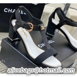 Cheap Price Chanel Lambskin & Grosgrain Heel Sandals G39022 4.5cm Black 0328004